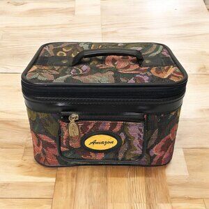 Vintage 80s 90s Multicolor Tapestry Cosmetics Travel Case